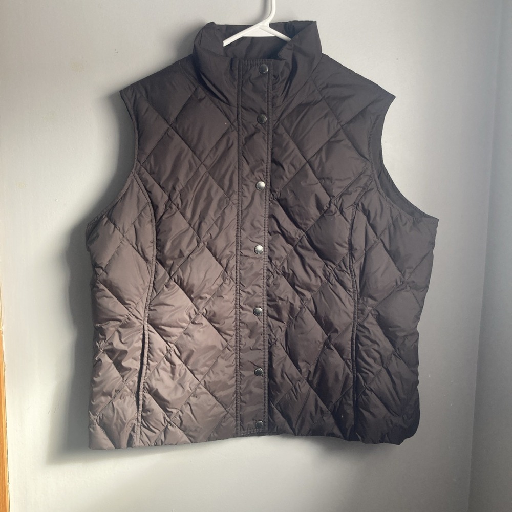 Lands Quilted Puffer Vest Zip Front Pockets Women's Size XL 18 Brown Warm